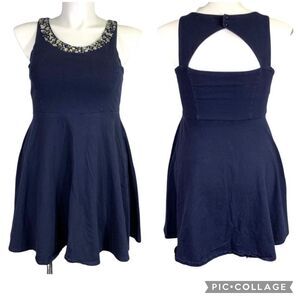 Aeropostale Womens Dress Cutout Jeweled Bodice Fit and Flare Navy Blue Large